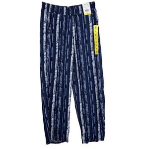 Three Dots Pants Womens Small Navy Elastic Pull On Striped‎ Pockets Relaxed Fit